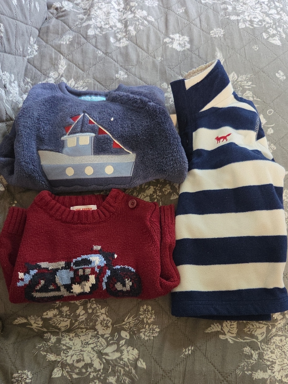 Kids Navy & Red Striped Fleece Top and Mixed Knit Sweater Set